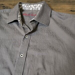 Robert Graham Mens XL Gray Long Sleeve Flip Cuff Shirt Designer Preppy